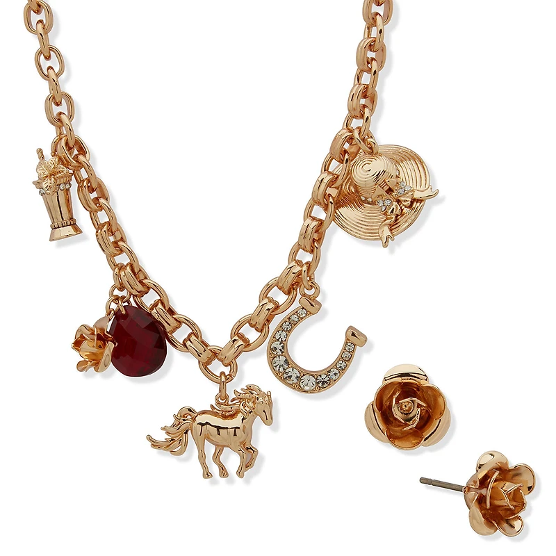 Kentucky Roses Gold Metal Charm Necklace and Rose Earrings Set for only USD 28.00 | Hallmark