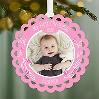 Baby's First Christmas Scalloped Metal Personalized Ornament