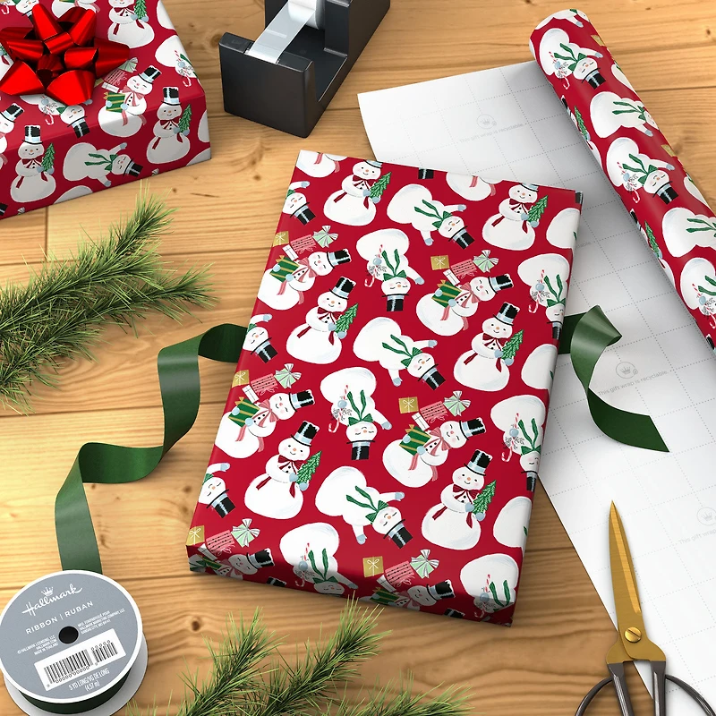 Snowmen on Red Christmas Wrapping Paper Roll, 35 sq. ft. for only USD 4.99 | Hallmark