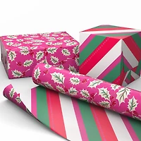 Holly on Rose/Diagonal Bright Stripes Christmas Reversible Wrapping Paper Roll, 30 sq. ft. for only USD 4.99 | Hallmark