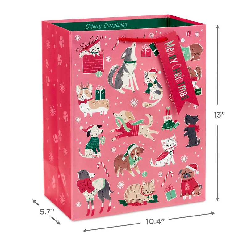 13" Retro Dogs and Cats on Pink Large Christmas Gift Bag for only USD 4.49 | Hallmark