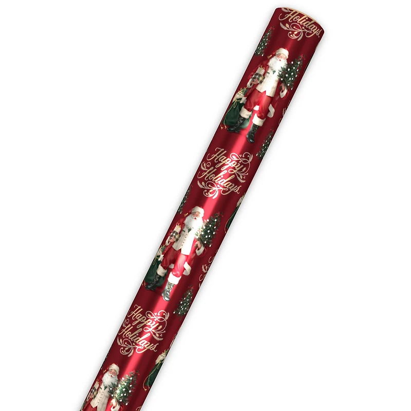 Happy Holidays Santa Metallic Burgundy Wrapping Paper Roll, 22.5 sq. ft. for only USD 4.99 | Hallmark