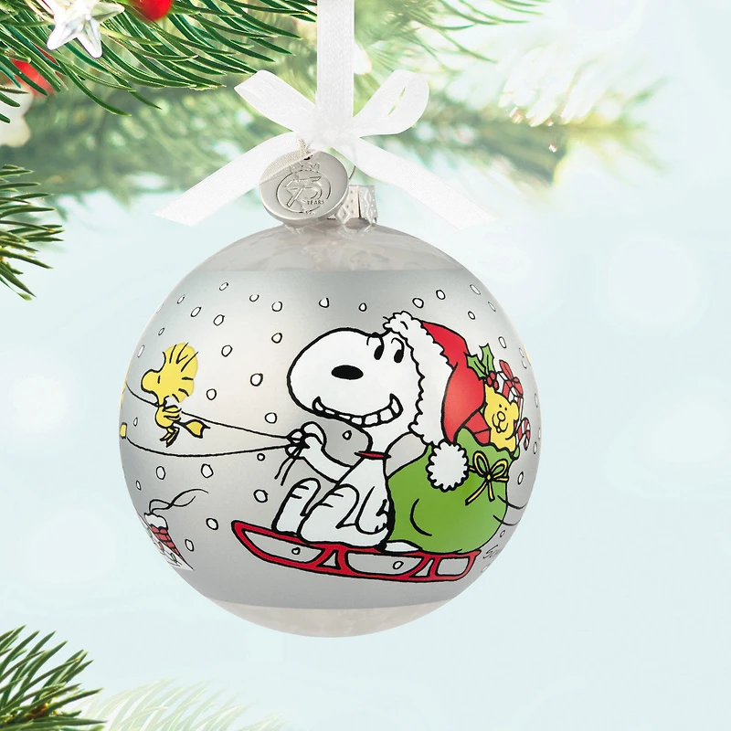 Peanuts® 75th Anniversary Special Edition Glass Ornament for only USD 33.99 | Hallmark