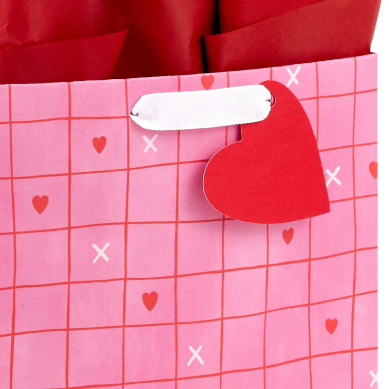 9.6" Red Grid on Pink Medium Valentine's Day Gift Bag With Tissue Paper for only USD 6.49 | Hallmark