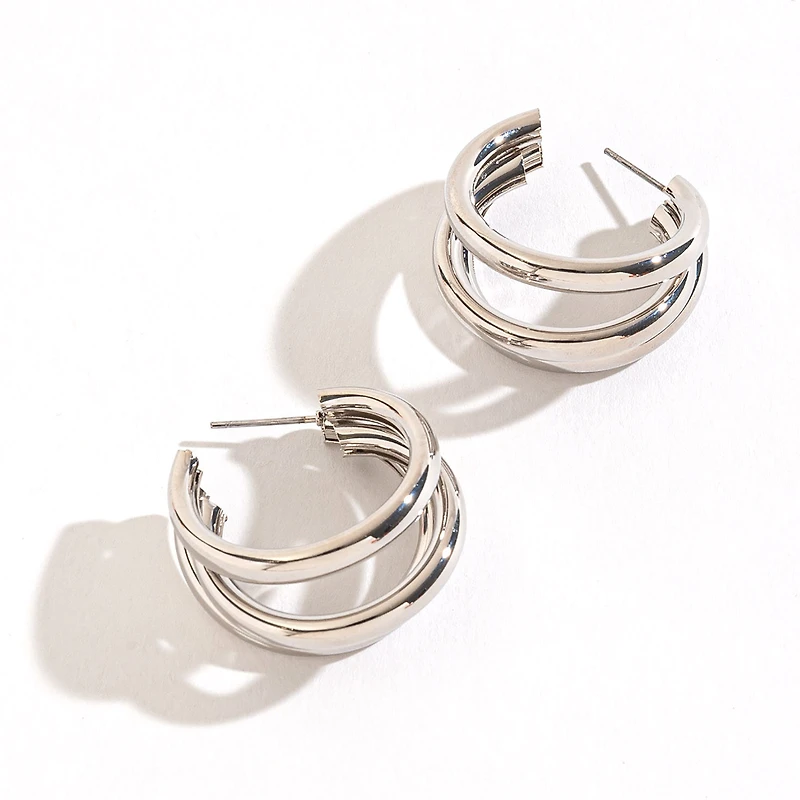 Howard's Jewelry Medium Triple Tube Silver Hoop Earrings for only USD 12.99 | Hallmark