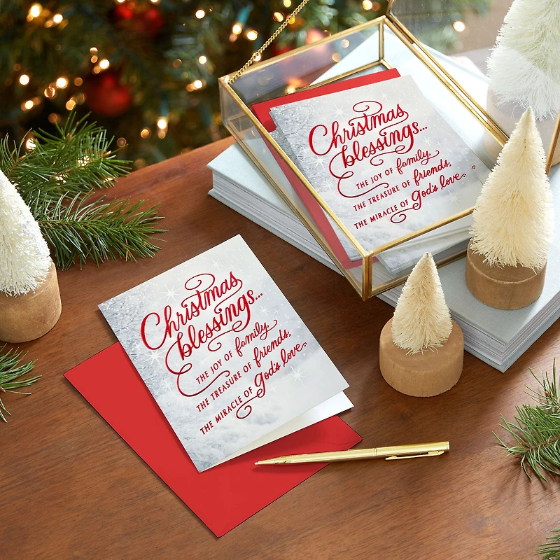 Red Script and Snowy Evergreens Boxed Christmas Cards, Pack of 16 for only USD 15.49 | Hallmark