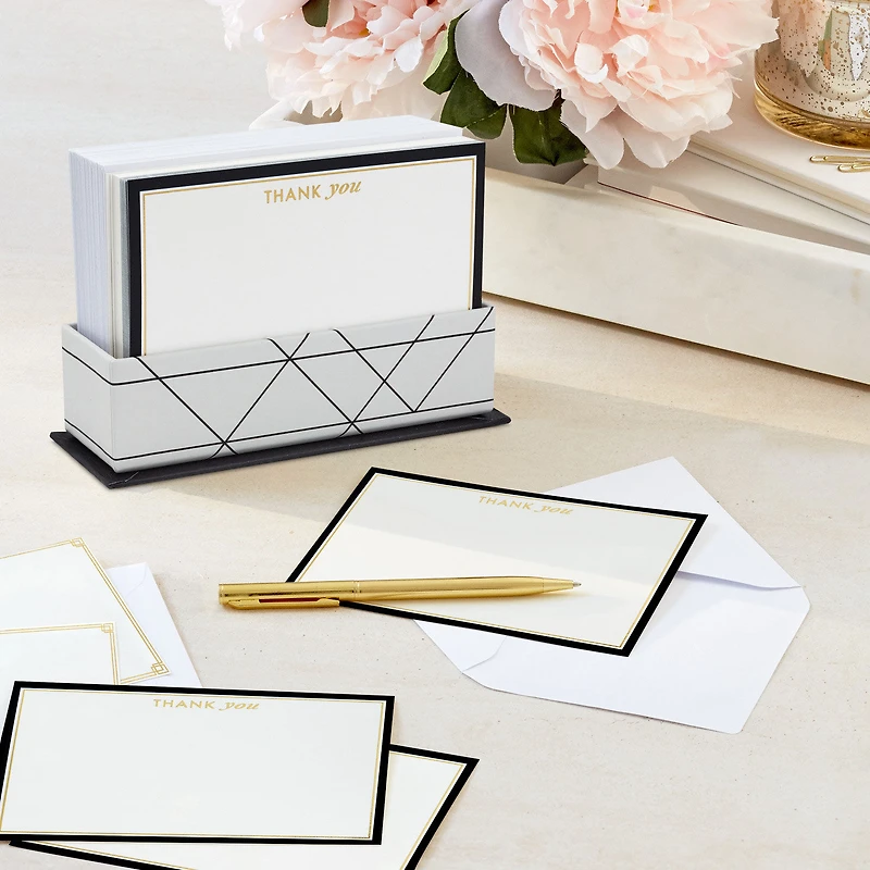 Black and Gold Blank Flat Note Cards in Caddy, Pack of 40 for only USD 14.99 | Hallmark
