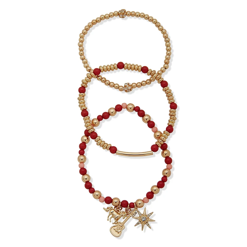 Hallmark x Opry® Pink, Red and Gold Beaded Bracelets With Charms, Set of 3 for only USD 28.00 | Hallmark