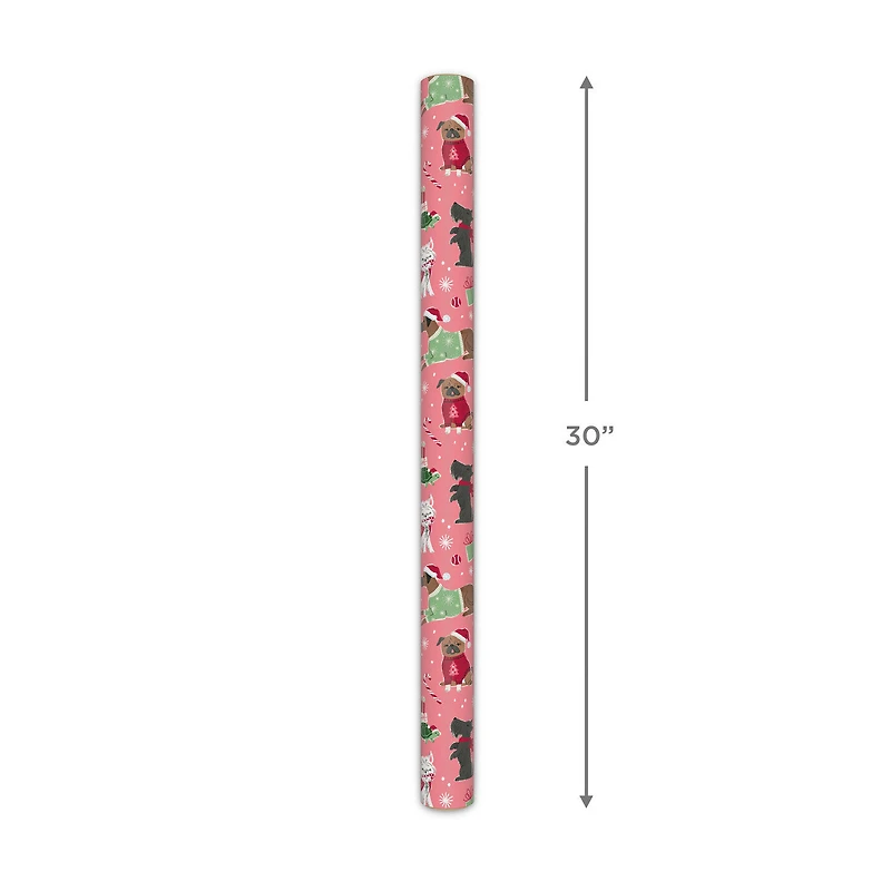 Cute Cats and Dogs on Pink Christmas Wrapping Paper Roll, 35 sq. ft. for only USD 4.99 | Hallmark