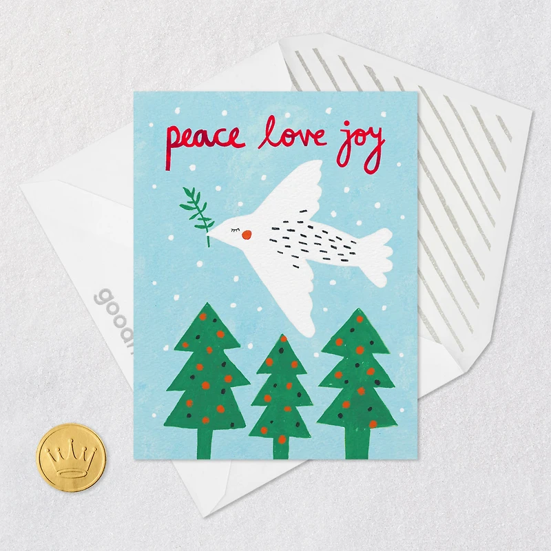 Peace Love Joy Dove and Trees Christmas Card for only USD 3.99 | Hallmark