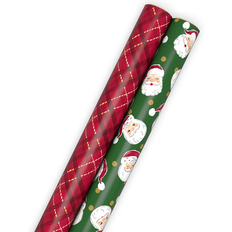 Santa Faces and Red Plaid 2-Pack Wrapping Paper Roll Bundle, 160 sq. ft. total for only USD 19.99 | Hallmark