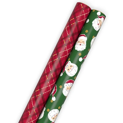 Santa Faces and Red Plaid 2-Pack Wrapping Paper Roll Bundle, 160 sq. ft. total for only USD 19.99 | Hallmark