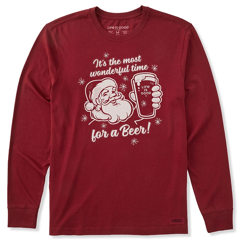 Life Is Good Men's Time for a Beer Santa Maroon Long Sleeve T-Shirt for only USD 34.50 | Hallmark