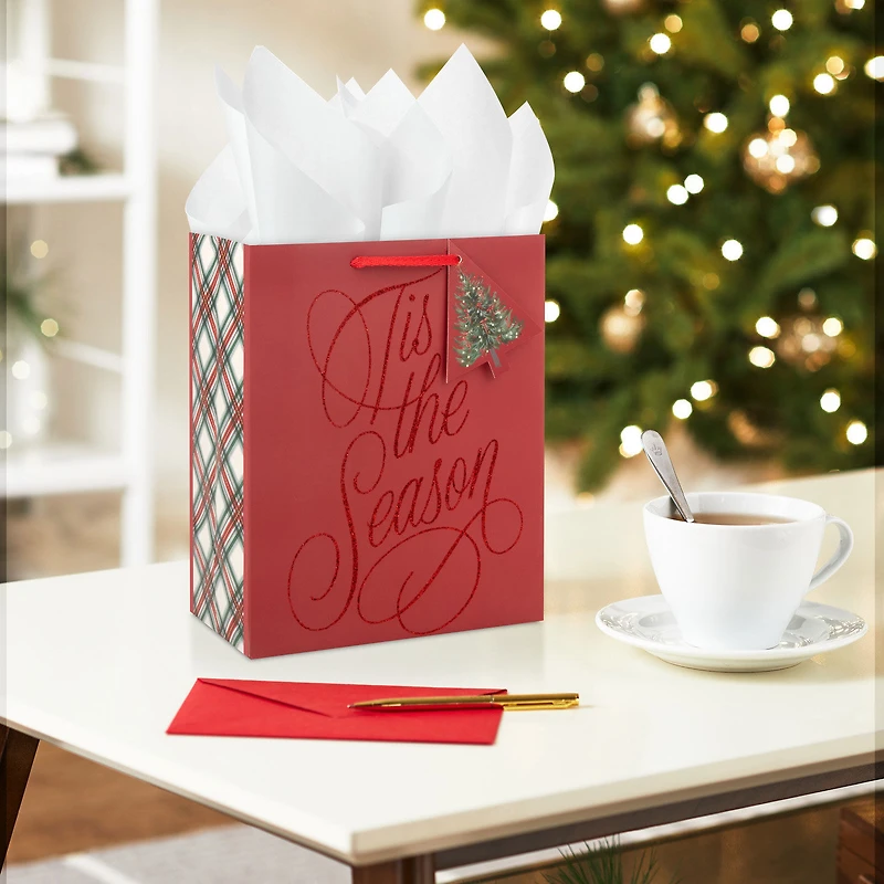 9.6" Glittery Tis the Season on Dark Red Medium Holiday Gift Bag for only USD 3.49 | Hallmark