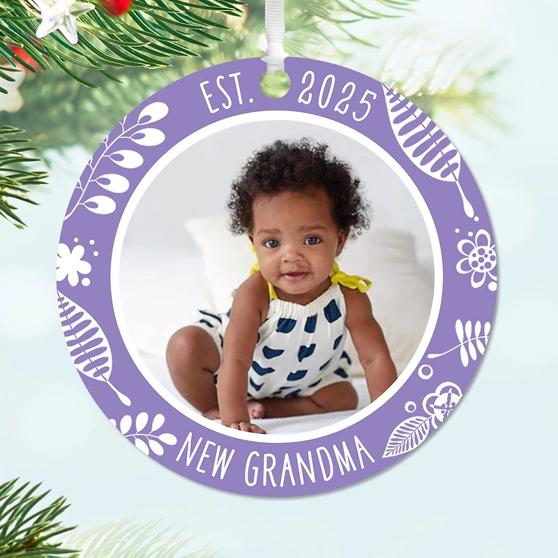 New Grandma Round Metal Personalized Ornament, Custom Photo and Text for only USD 17.99 | Hallmark