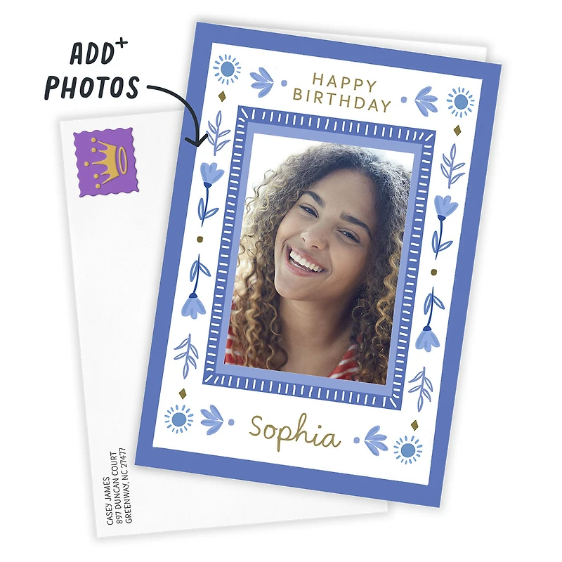 Blue Folk Art Flowers Custom Birthday Card for only USD 4.99 | Hallmark