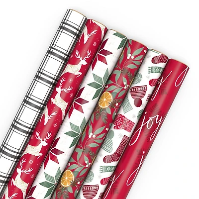 Cozy Patterns 6-Pack Assorted Holiday Wrapping Paper Roll Bundle, 150 sq. ft. total for only USD 29.99 | Hallmark