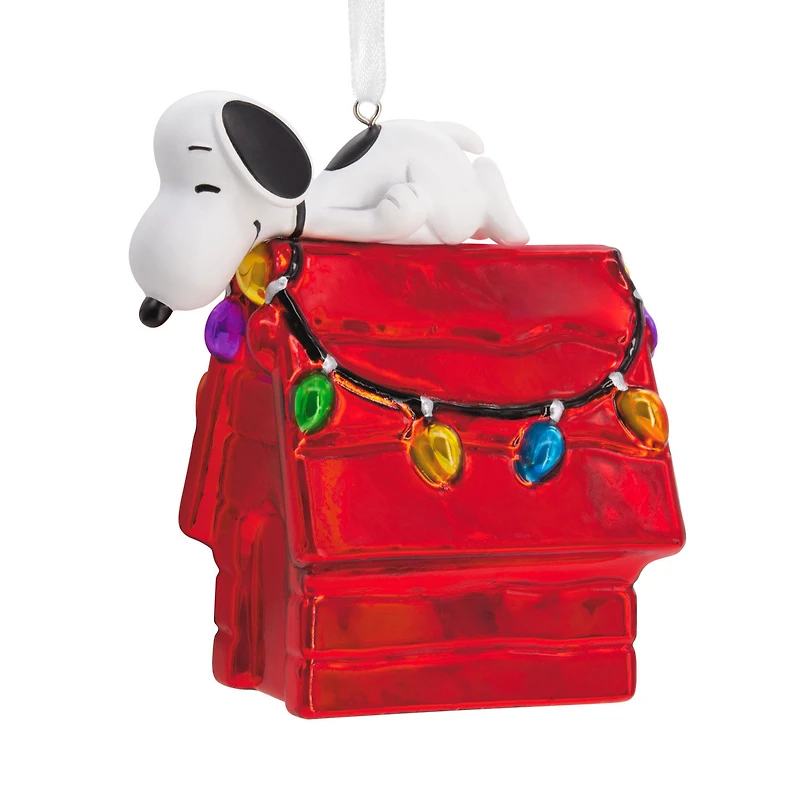 Peanuts® Snoopy on Holiday Doghouse Blown Glass Hallmark Ornament for only USD 14.99 | Hallmark