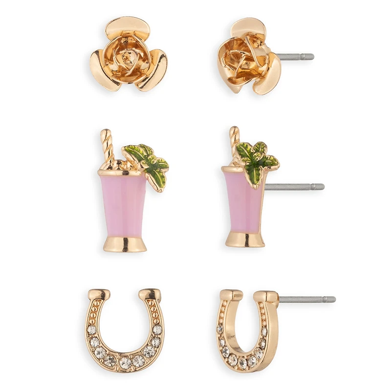 Kentucky Roses Enamel, Crystal and Gold Metal Stud Earrings, 3 pair for only USD 20.00 | Hallmark