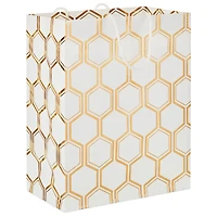 9.6" Gold Foil Hexagons on White Medium Gift Bag for only USD 3.99 | Hallmark