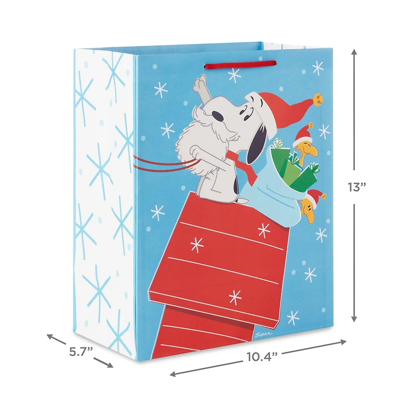 13" Peanuts® Santa Snoopy on Dog House Sleigh Large Christmas Gift Bag for only USD 4.49 | Hallmark
