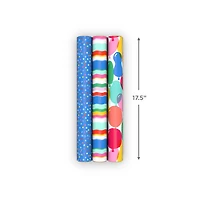 Stripes, Balloons and Dots 3-Pack Wrapping Paper Mini Roll Bundle, 60 sq. ft. total for only USD 9.99 | Hallmark