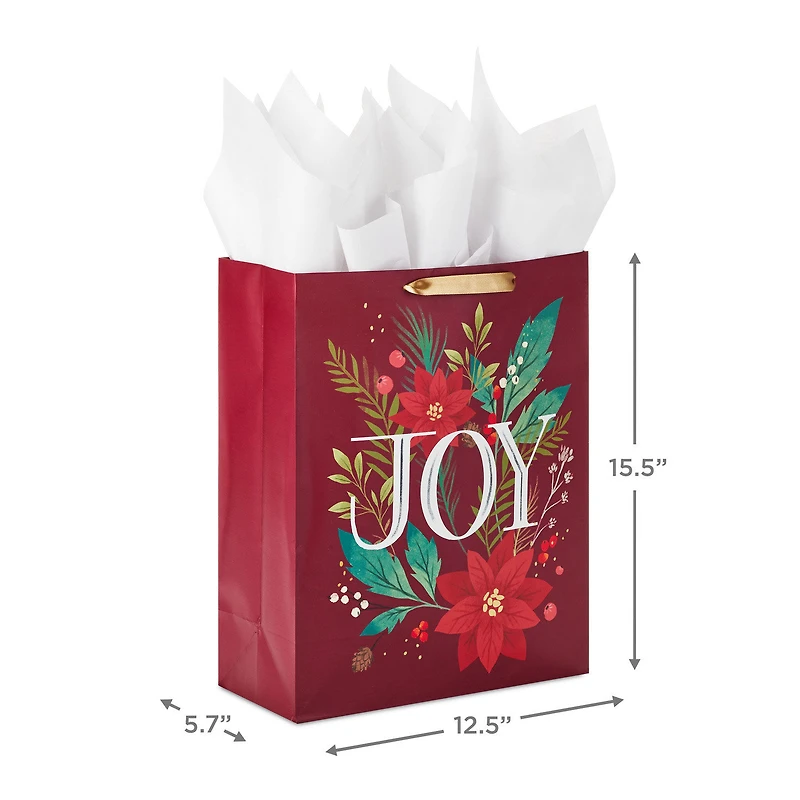 15.5" Joy and Poinsettia Extra-Large Holiday Gift Bag With Tissue Paper for only USD 8.99 | Hallmark