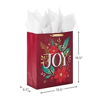 15.5" Joy and Poinsettia Extra-Large Holiday Gift Bag With Tissue Paper for only USD 8.99 | Hallmark
