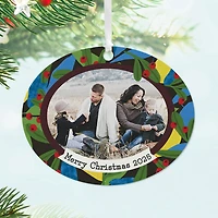 Holiday Holly Horizontal Oval Metal Personalized Ornament, Custom Photo and Text for only USD 17.99 | Hallmark
