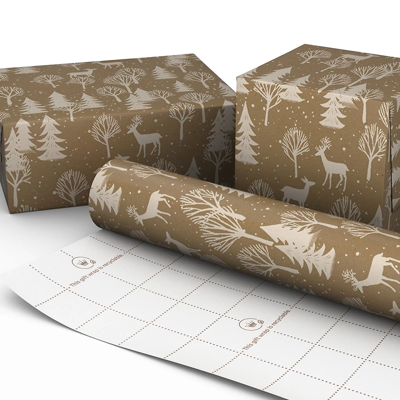 Deer and Tree Silhouettes on Brown Jumbo Christmas Wrapping Paper Roll, 90 sq. ft. for only USD 9.99 | Hallmark