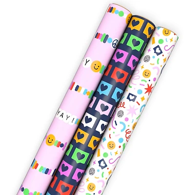 Focus on Fun 3-Pack Assorted Wrapping Paper Roll Bundle, 75 sq. ft. total for only USD 16.99 | Hallmark