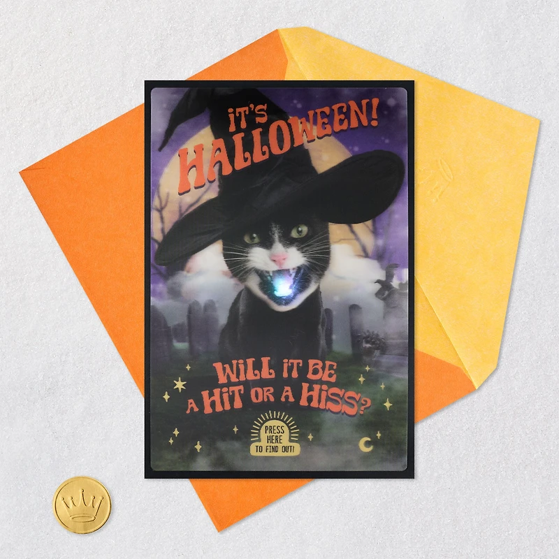 Cat in Witch's Hat Funny Holographic Halloween Card With Sound and Light for only USD 10.99 | Hallmark