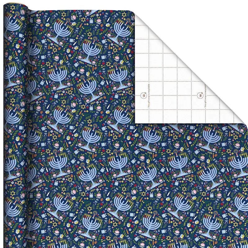 Festive Hanukkah Collage on Navy Wrapping Paper Roll, 35 sq. ft. for only USD 4.99 | Hallmark