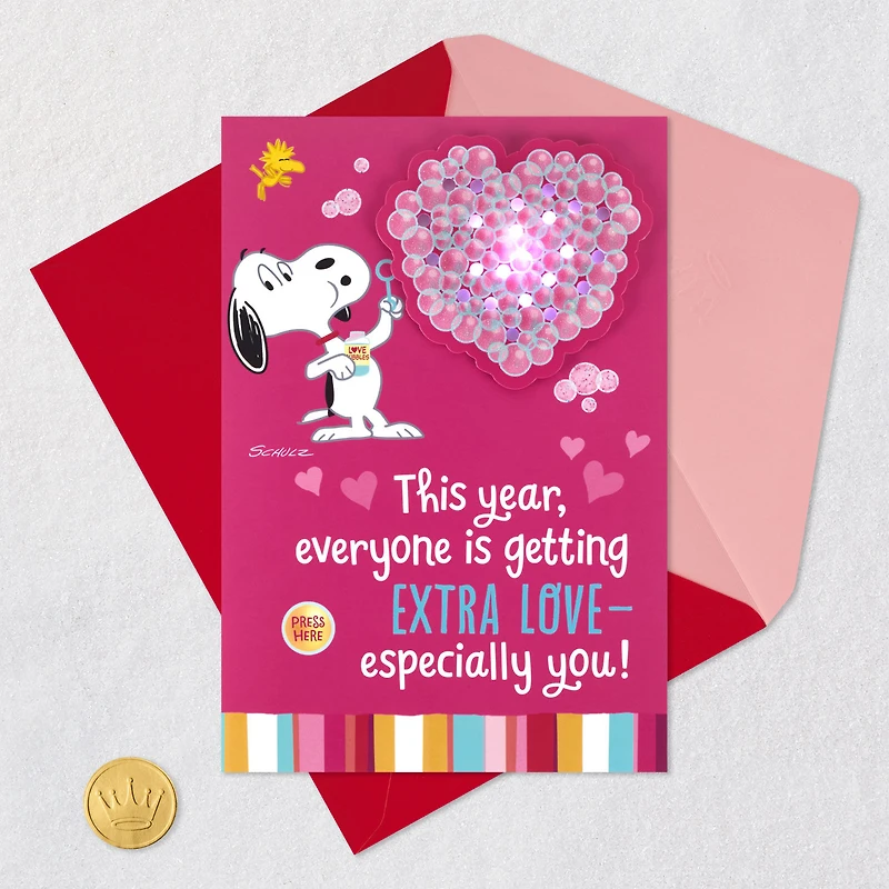 Peanuts® Snoopy and Woodstock Bubble Love Musical Valentine's Day Card With Lights for only USD 8.59 | Hallmark