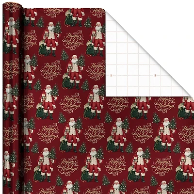 Happy Holidays Santa Metallic Burgundy Wrapping Paper Roll, 22.5 sq. ft. for only USD 4.99 | Hallmark