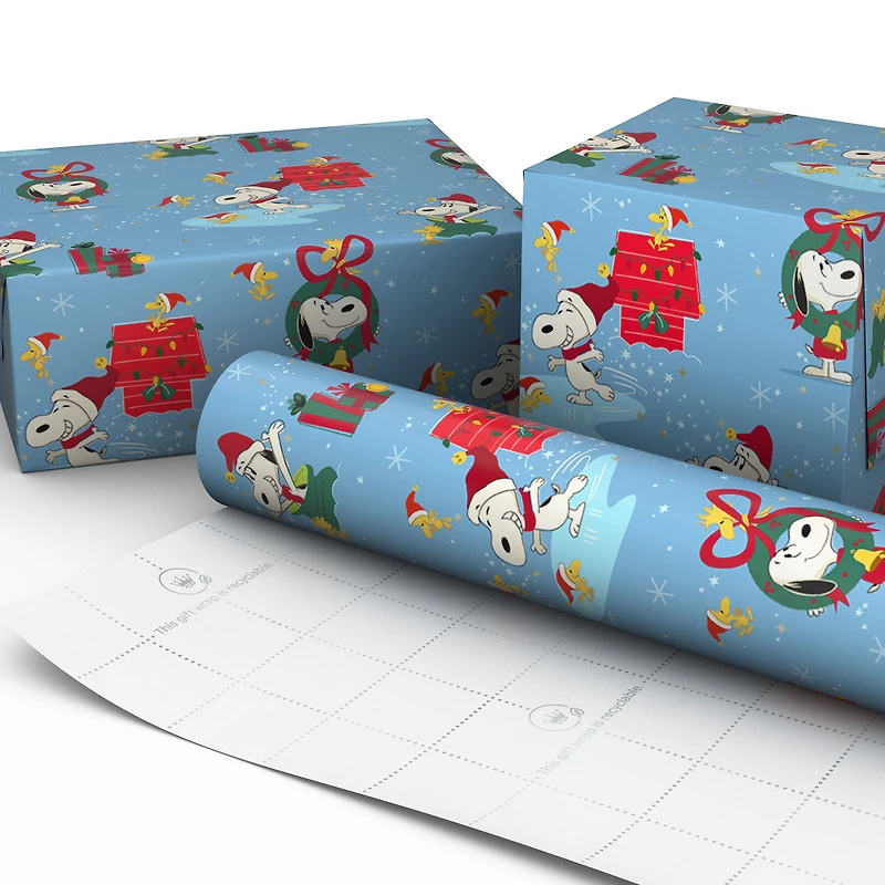 Peanuts® Snoopy and Woodstock on Blue Jumbo Christmas Wrapping Paper Roll, 70 sq. ft. for only USD 9.99 | Hallmark