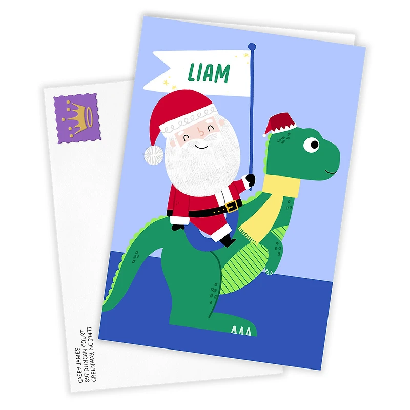 Santa and Dinosaur Custom Christmas Card for Kid for only USD 4.99 | Hallmark