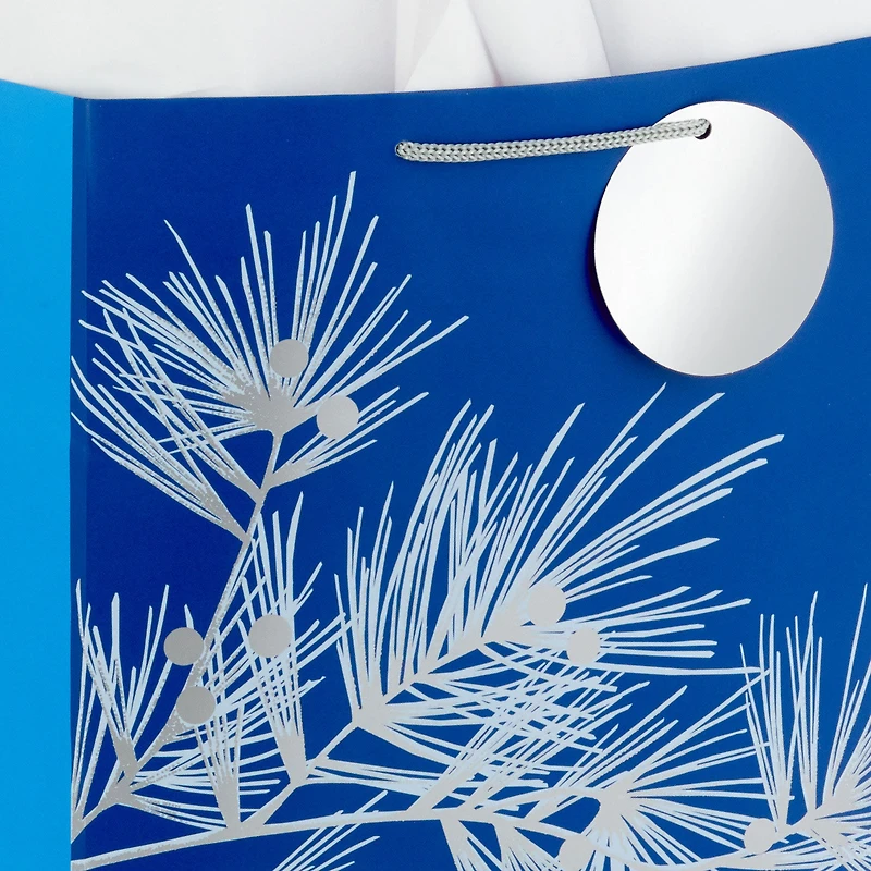 13" Silver Pine on Blue Large Holiday Gift Bag With Tissue Paper for only USD 7.99 | Hallmark