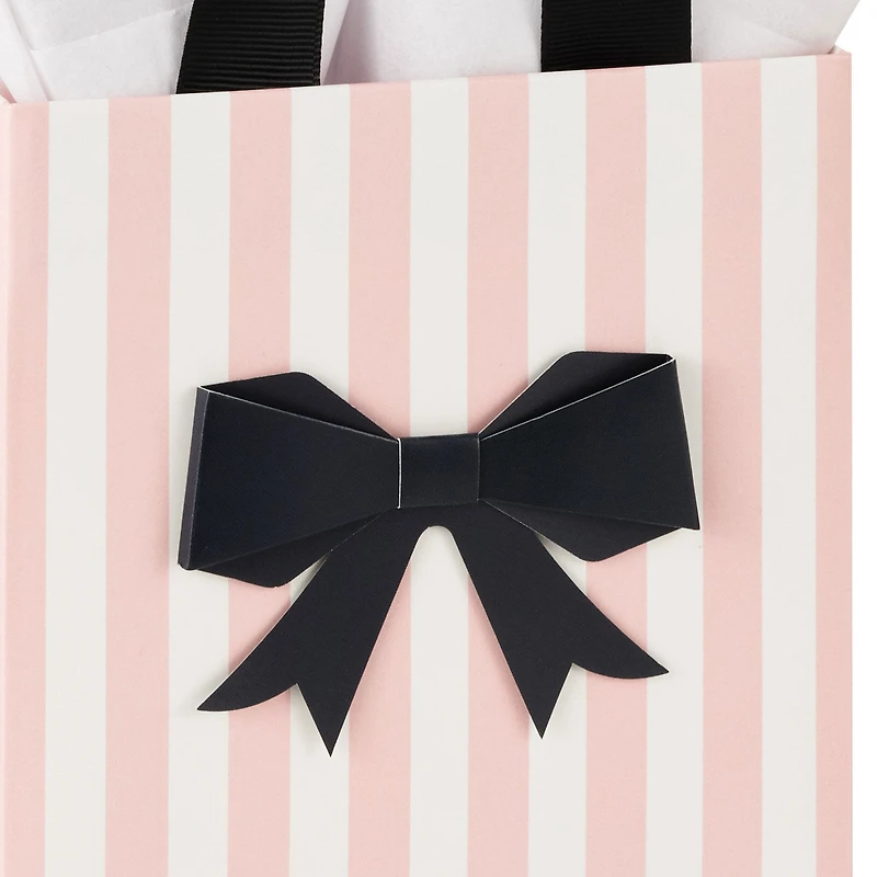 5.5" Black Bow on Pink Stripes Small Gift Bag With Tissue Paper for only USD 8.99 | Hallmark