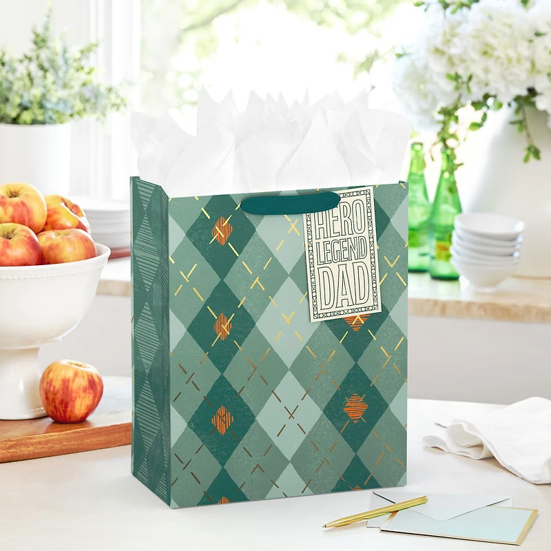13" Sage Argyle Large Father's Day Gift Bag for only USD 5.49 | Hallmark
