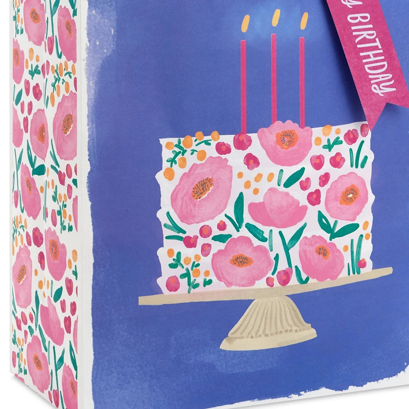 13" Floral Cake on Blue Large Birthday Gift Bag for only USD 4.99 | Hallmark