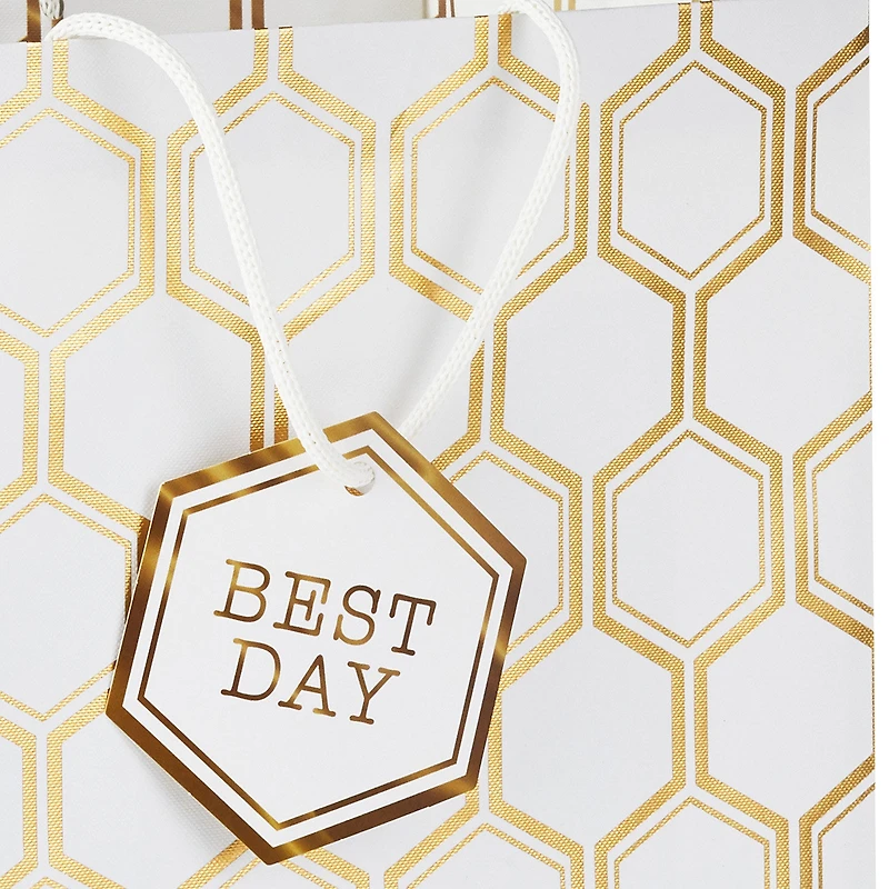 13" Gold Foil Hexagons on White Large Gift Bag for only USD 4.99 | Hallmark