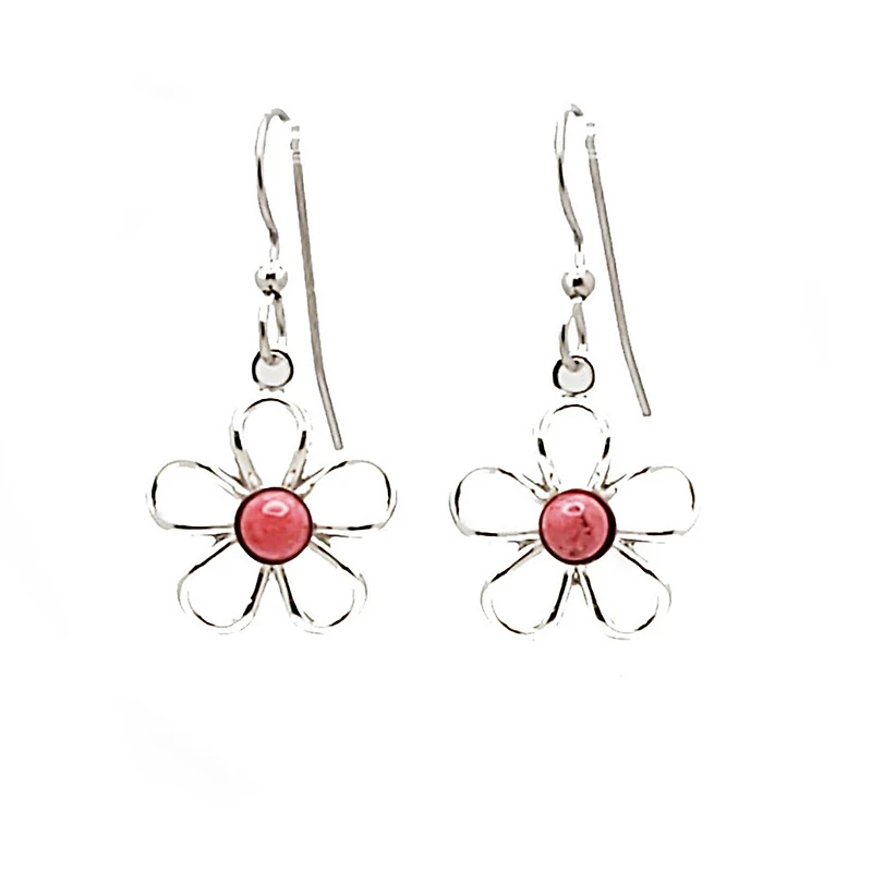 Silver Forest Open Flower With Pink Stone Silver Metal Drop Earrings for only USD 20.00 | Hallmark