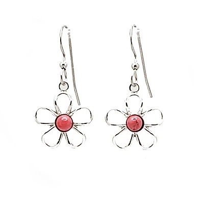 Silver Forest Open Flower With Pink Stone Silver Metal Drop Earrings for only USD 20.00 | Hallmark