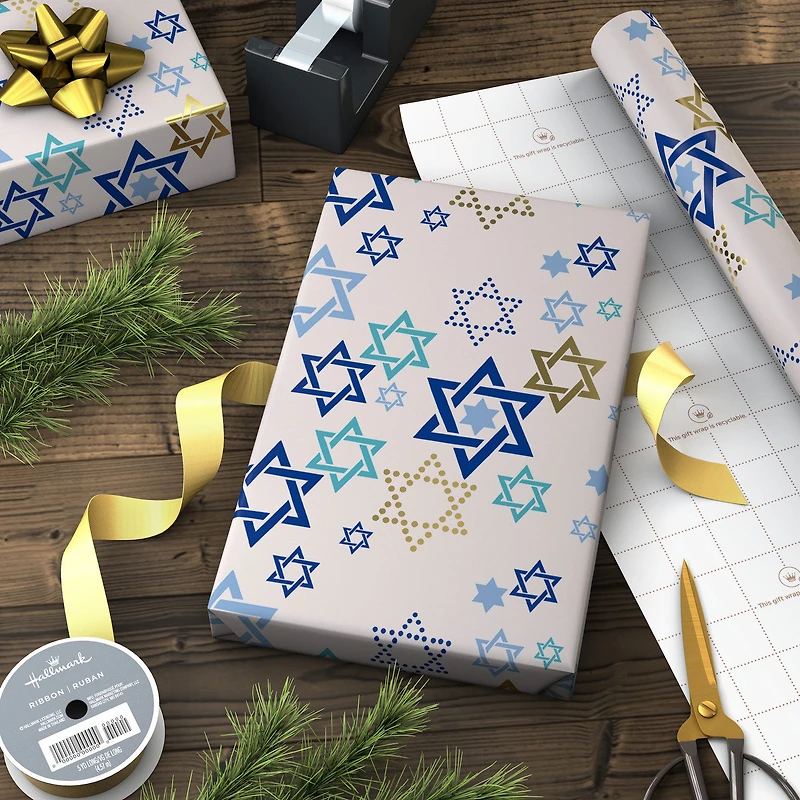 Stars of David on White Hanukkah Wrapping Paper Roll, 35 sq. ft. for only USD 4.99 | Hallmark
