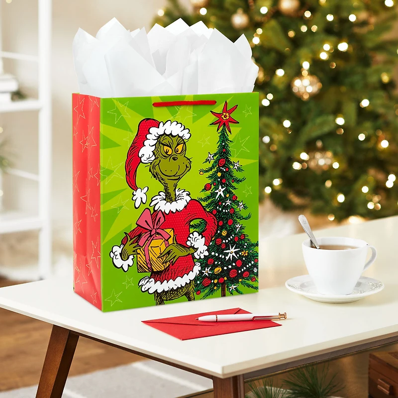 13" Dr. Seuss's How the Grinch Stole Christmas!™ Grinch With Present Large Christmas Gift Bag for only USD 4.49 | Hallmark