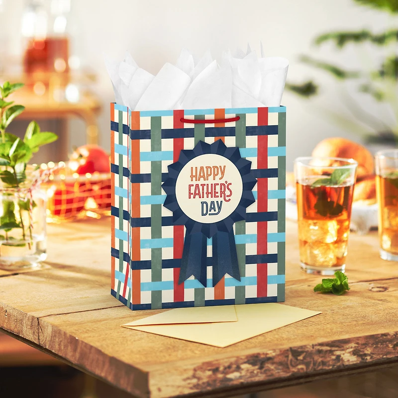 9.6" Blue Ribbon on Basketweave Medium Father's Day Gift Bag for only USD 3.99 | Hallmark
