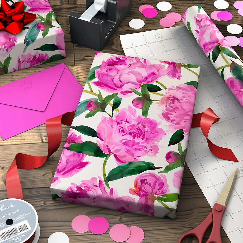 Pink Peonies Jumbo Wrapping Paper, 90 sq. ft. for only USD 9.99 | Hallmark