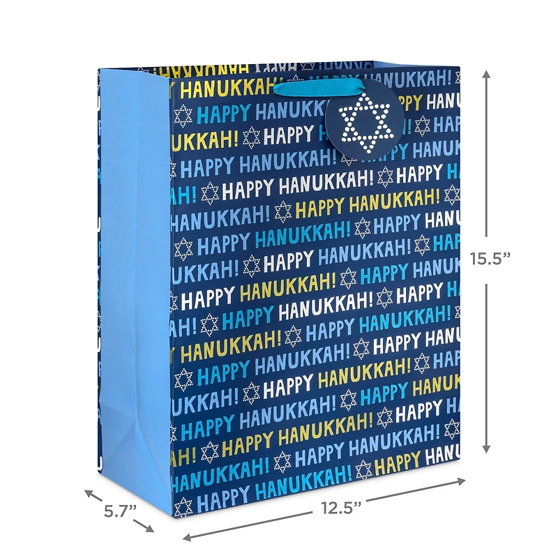 15.5" Happy Hanukkah on Metallic Blue Extra-Large Gift Bag for only USD 5.49 | Hallmark