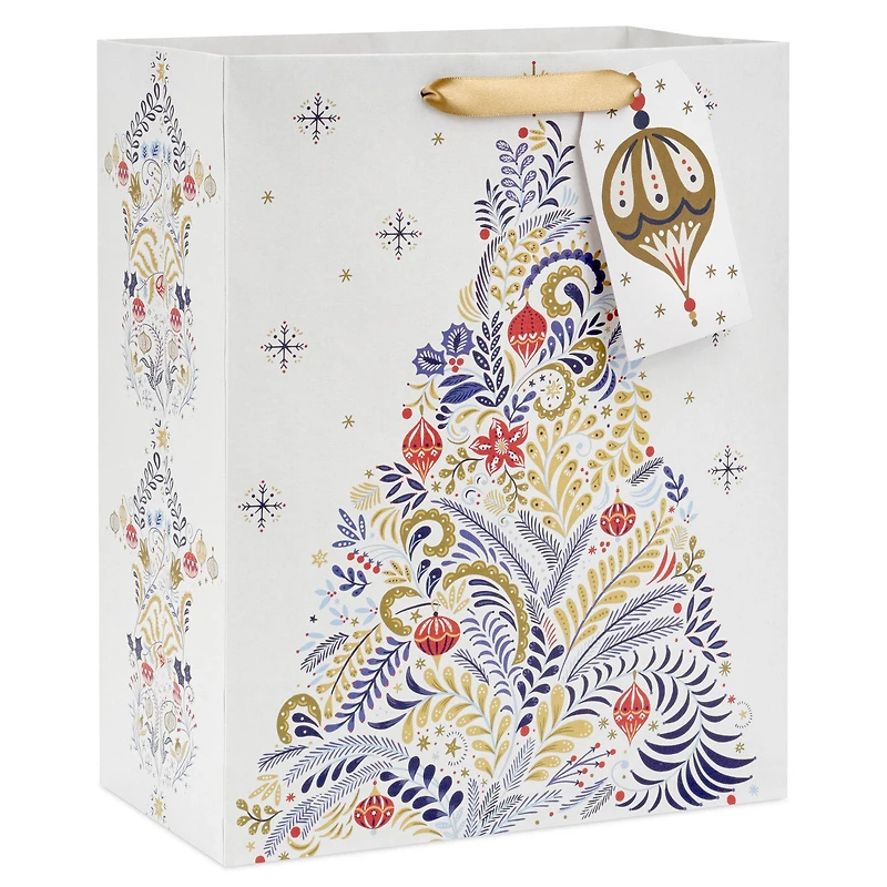 13" Floral Evergreen on White Large Christmas Gift Bag for only USD 4.49 | Hallmark